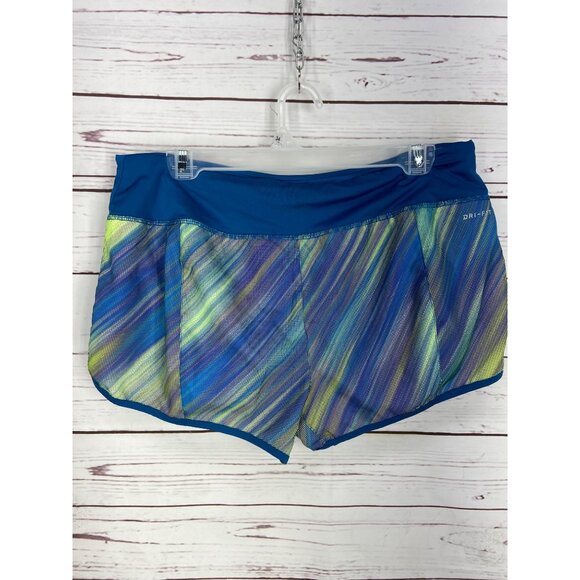 Nike Dri Fit Women's Athletic Shorts Blue Lined Drawstring Running Gym Size Larg - Picture 2 of 5
